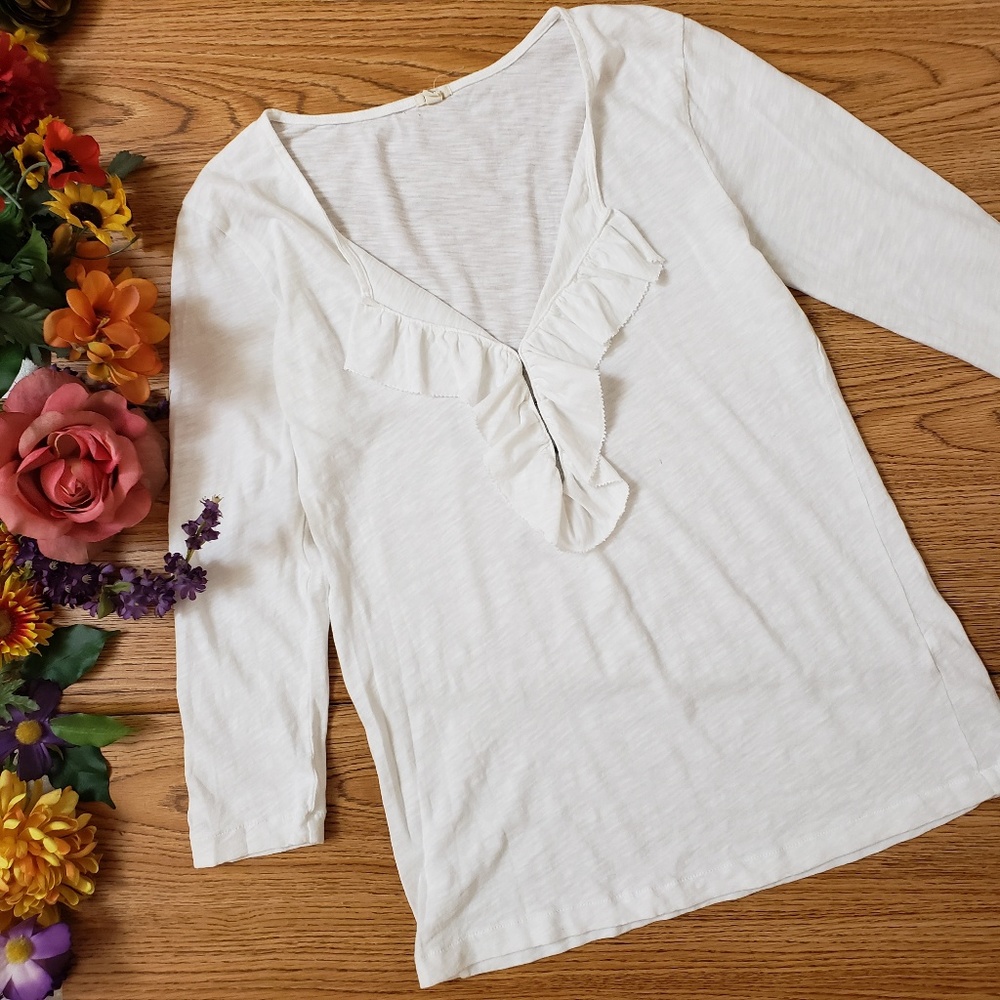 J. Crew White Ruffled Clasp Bust Top